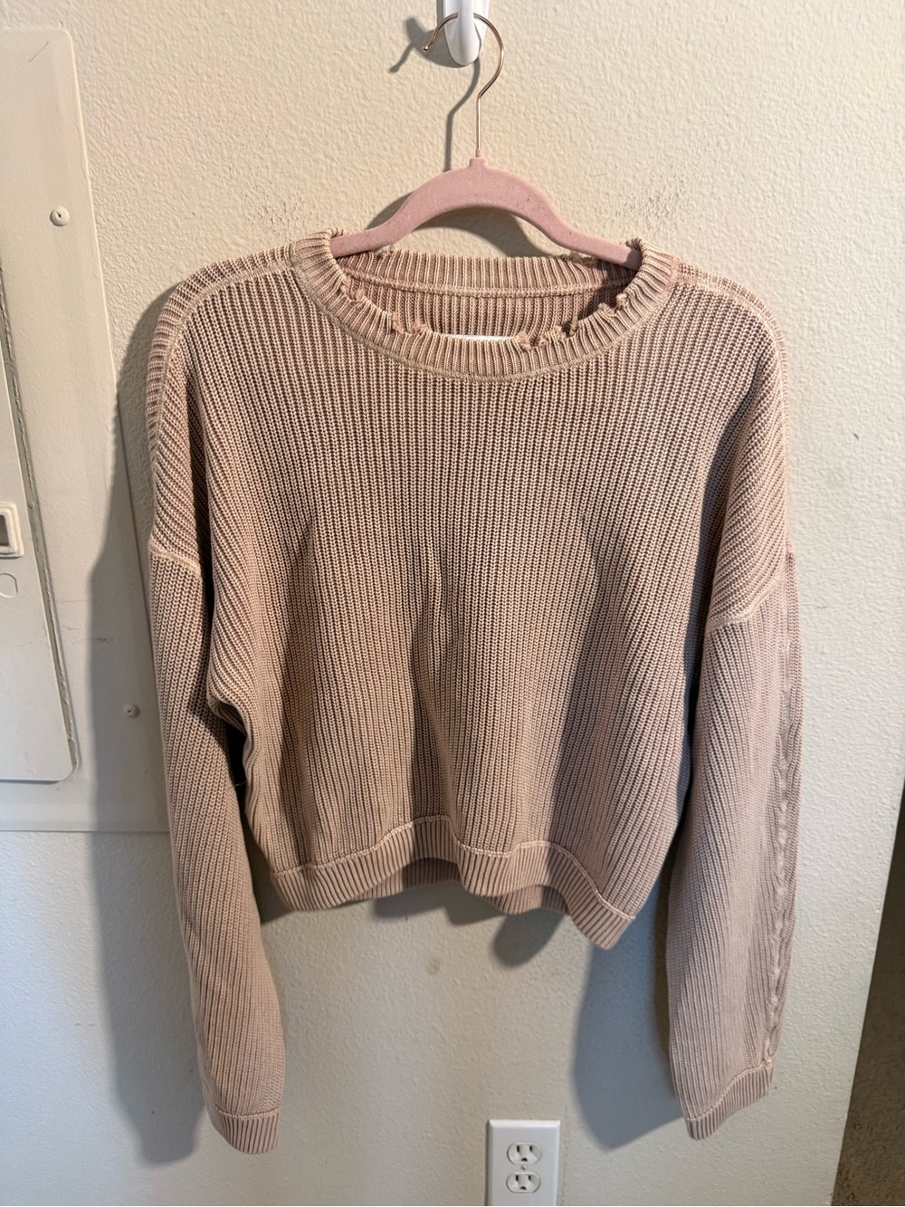 Pistola Blush Pink Ribbed Knit Cropped Sweater Women’s Small Oversized